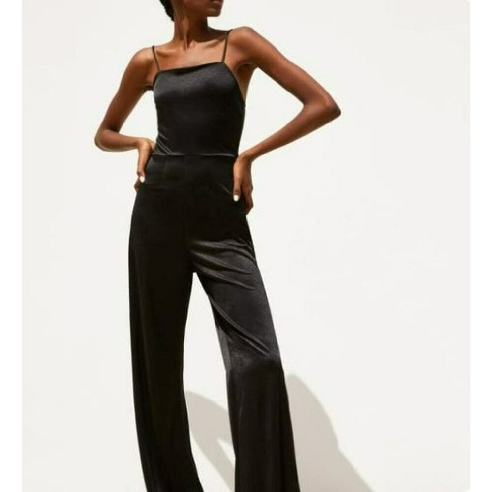 Zara Black Spaghetti‎ Strap Wide-Leg Jumpsuit Small
